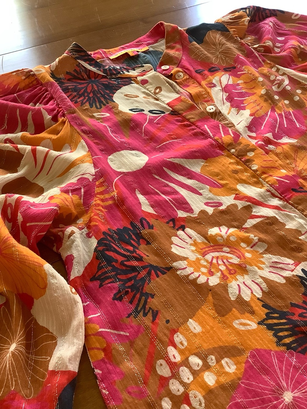 Vilagallo✨Floral Button-Front Sheer Blouse in Pink, Orange, Navy